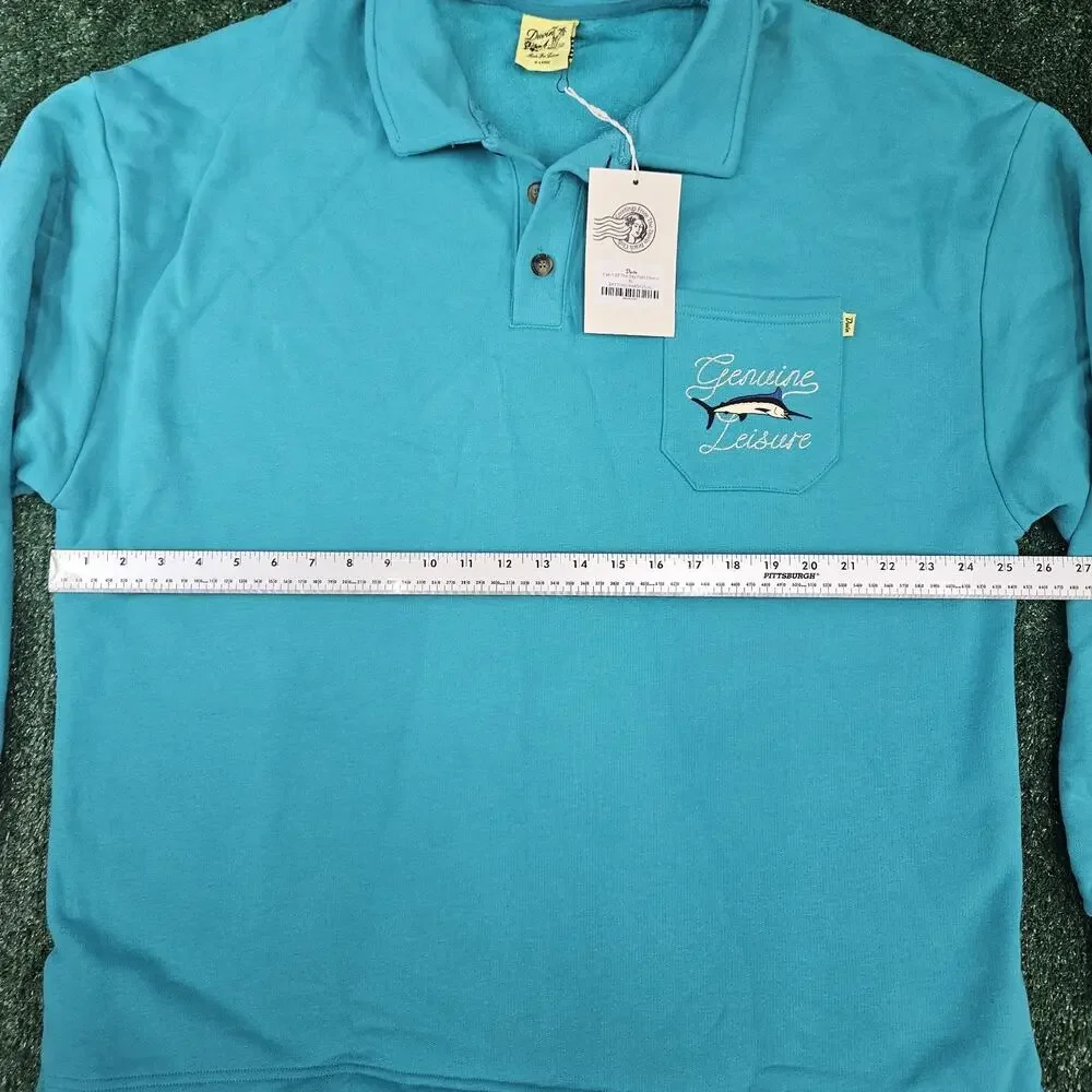 Duvin Catch Of The Day Polo Fleece Pullover Sweatshirt Teal Blue Size XL